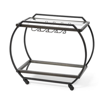 Chriselle Black Metal And Glass Two Tier Bar Cart