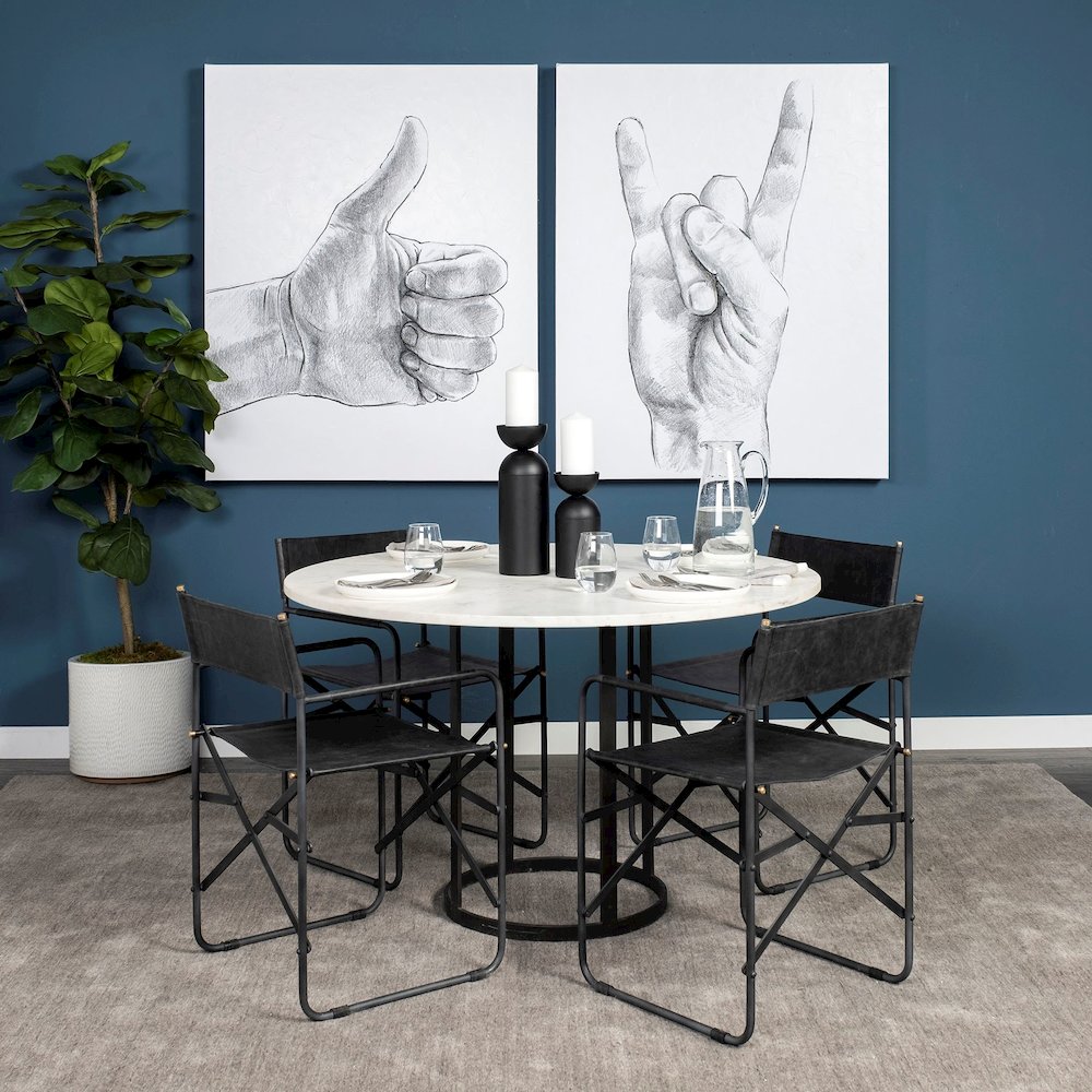 Tanner 48" Round White Marble Top Black Metal Base Dining Table