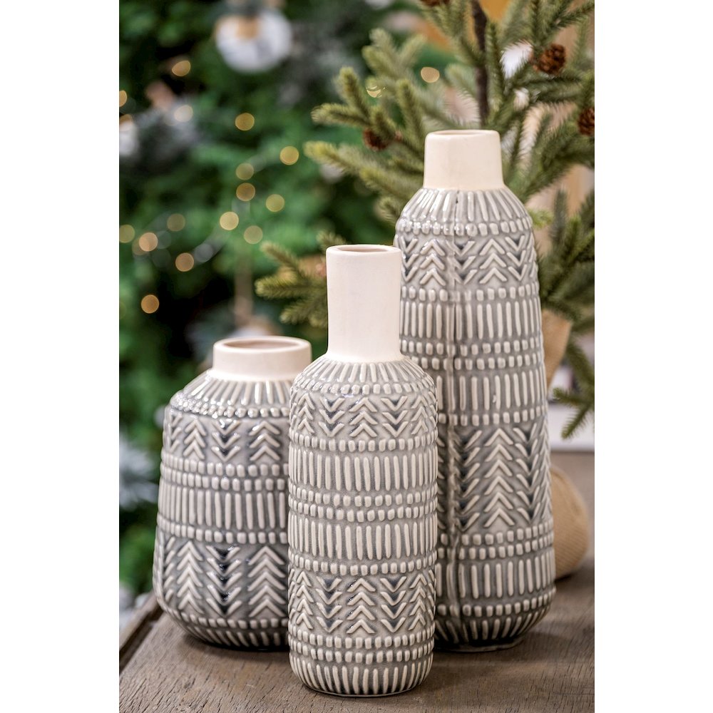 Riker III Large Dark Gray Cream Ceramic Vase