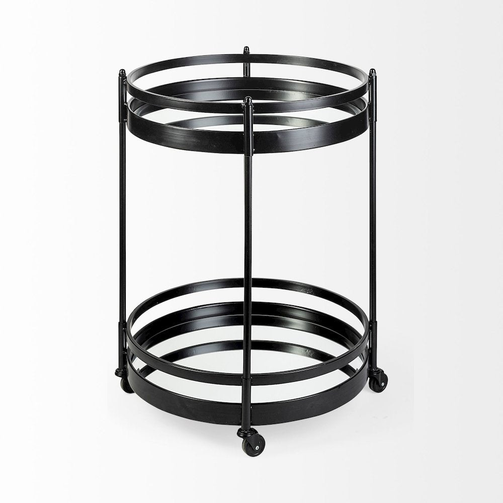 Ada Round Shape Black Metal Frame Two-Tier w/Glass Shelf Bar Cart