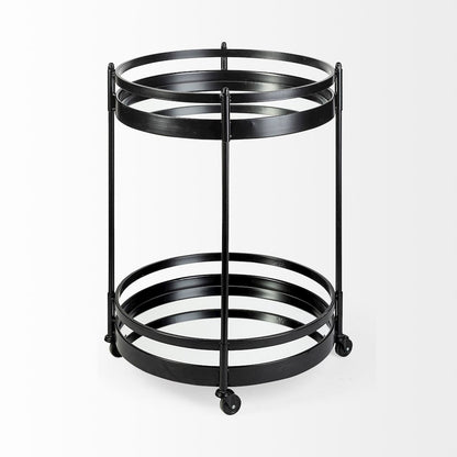 Ada Round Shape Black Metal Frame Two-Tier w/Glass Shelf Bar Cart