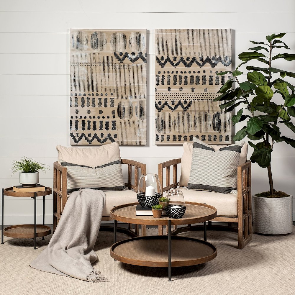 Kade 33" Round Brown Table Gray Metal Frame Two-Tier Coffee Table