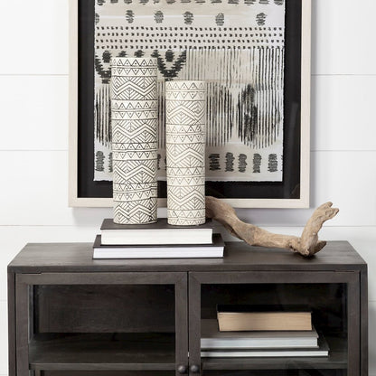 Uhura II Large Cream Black Patterned Cylindrical Ceramic Vase
