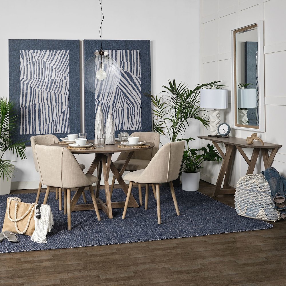 Rofi Blue Denim and Cream Cotton Stitched Square Pouf