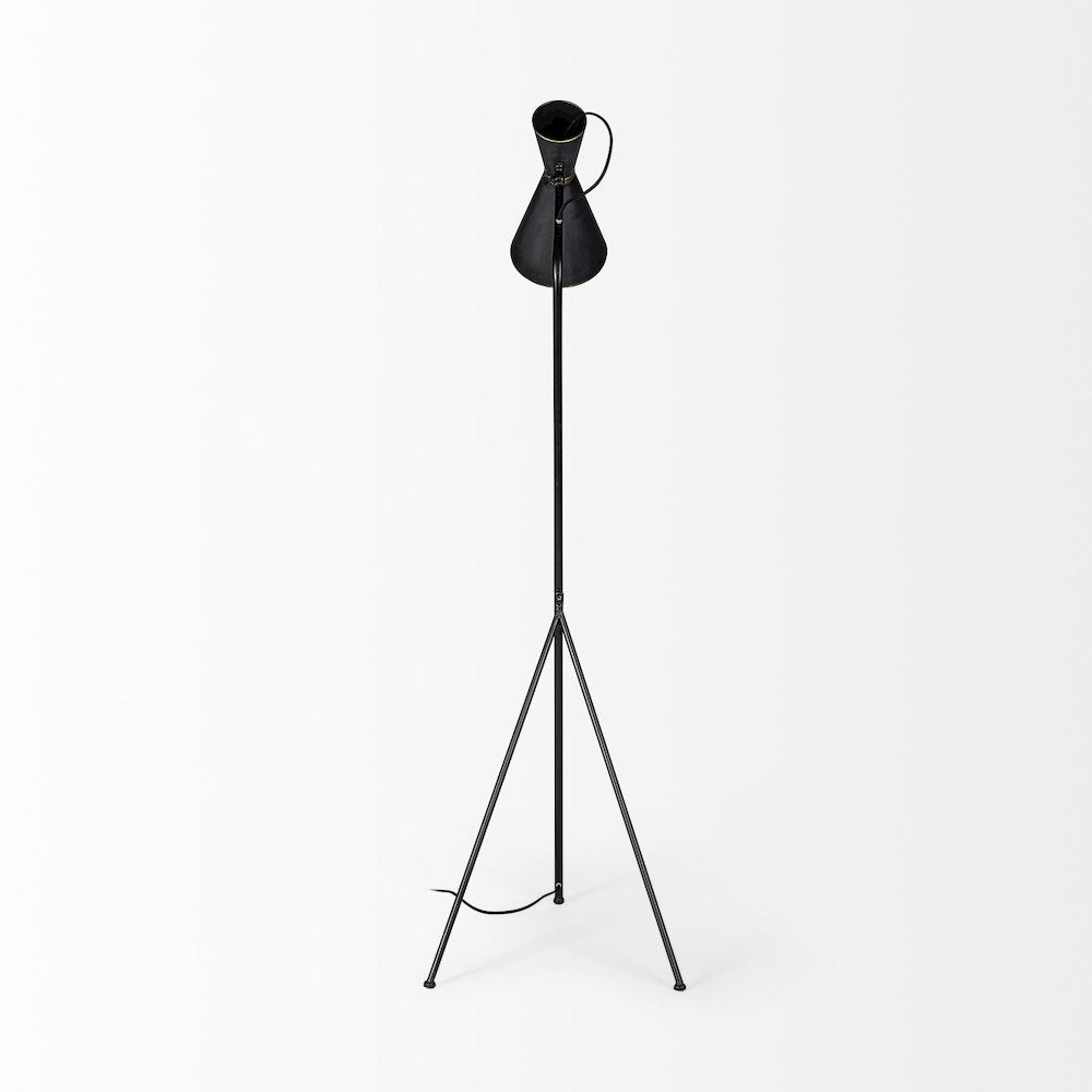 Eris III (58.3"H) Black/Brass Metal Cone Shade Floor Lamp
