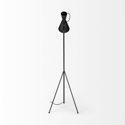 Eris III (58.3"H) Black/Brass Metal Cone Shade Floor Lamp