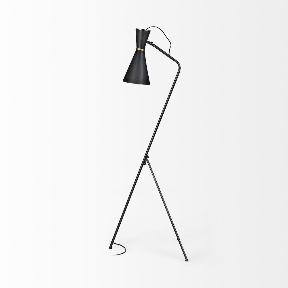 Eris III (58.3"H) Black/Brass Metal Cone Shade Floor Lamp