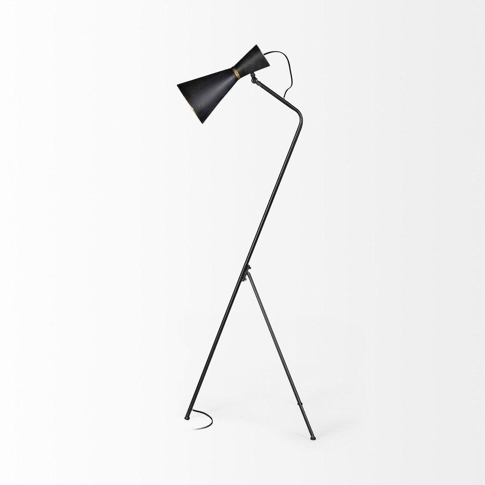 Eris III (58.3"H) Black/Brass Metal Cone Shade Floor Lamp