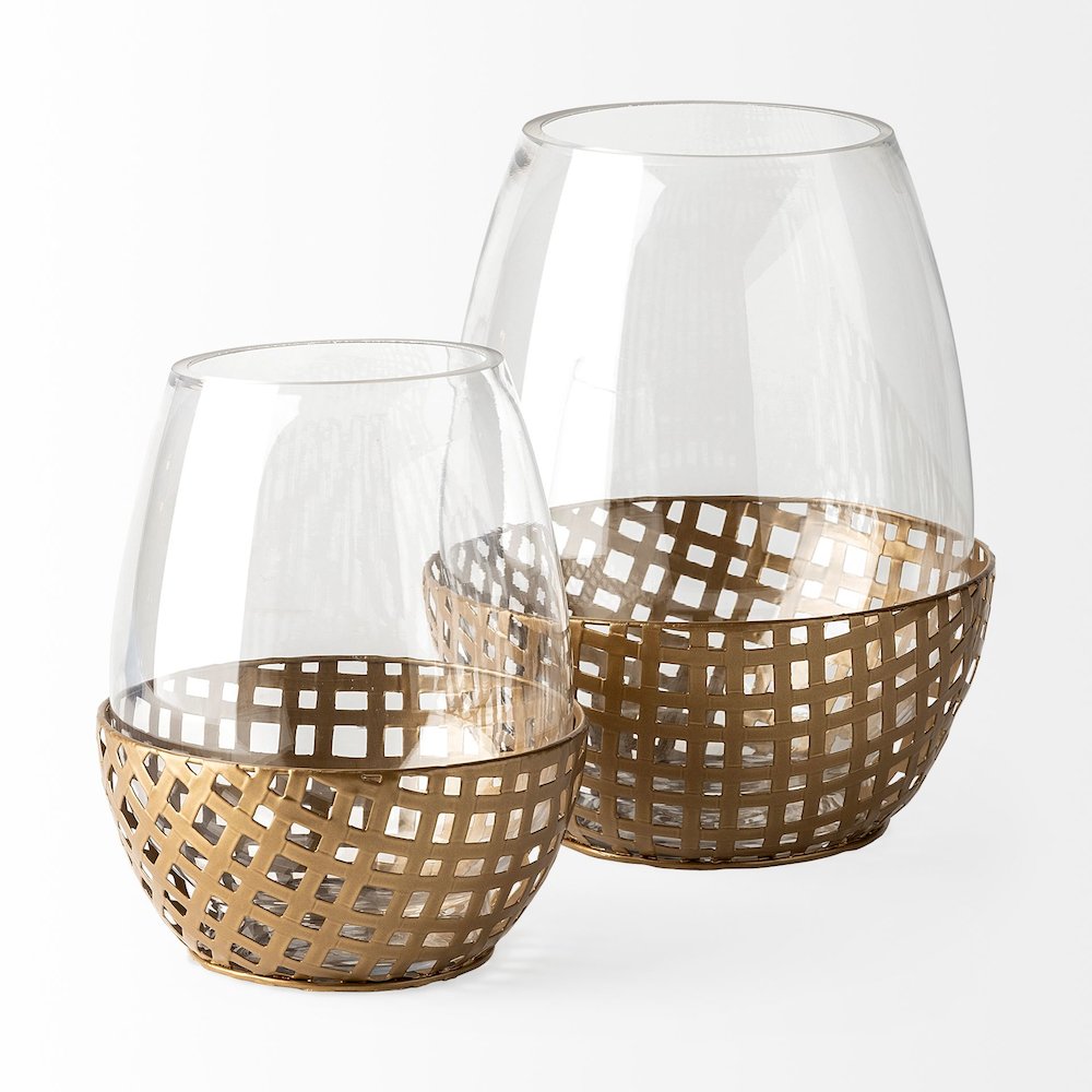 Reena I Small Gold Woven Metal Base Table Candle Holder