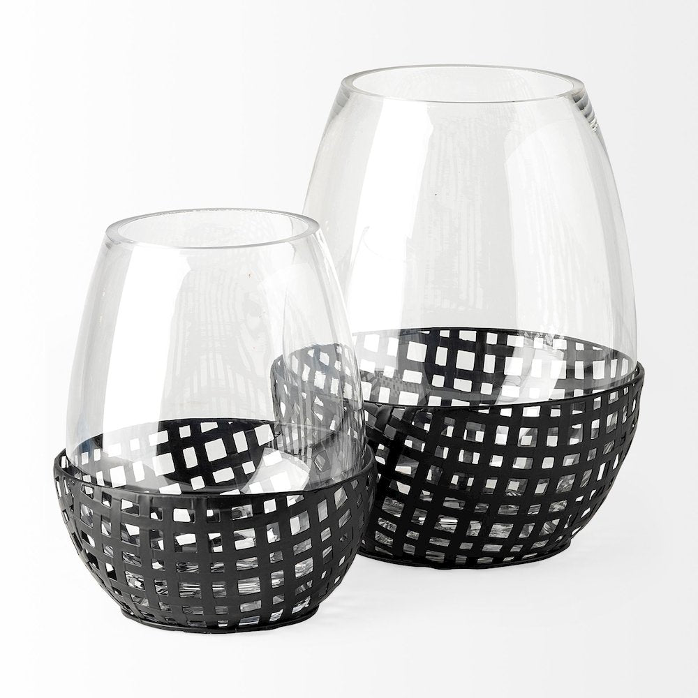 Reena I Small Black Woven Metal Base Table Candle Holder