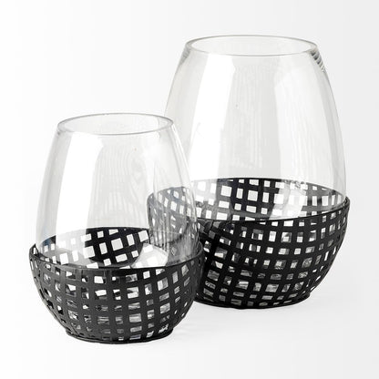 Reena I Small Black Woven Metal Base Table Candle Holder