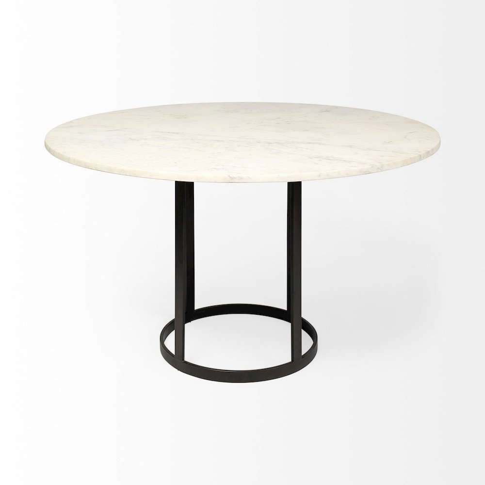 Tanner 48" Round White Marble Top Black Metal Base Dining Table