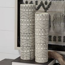 Uhura I Small Cream Black Patterned Cylindrical Vase