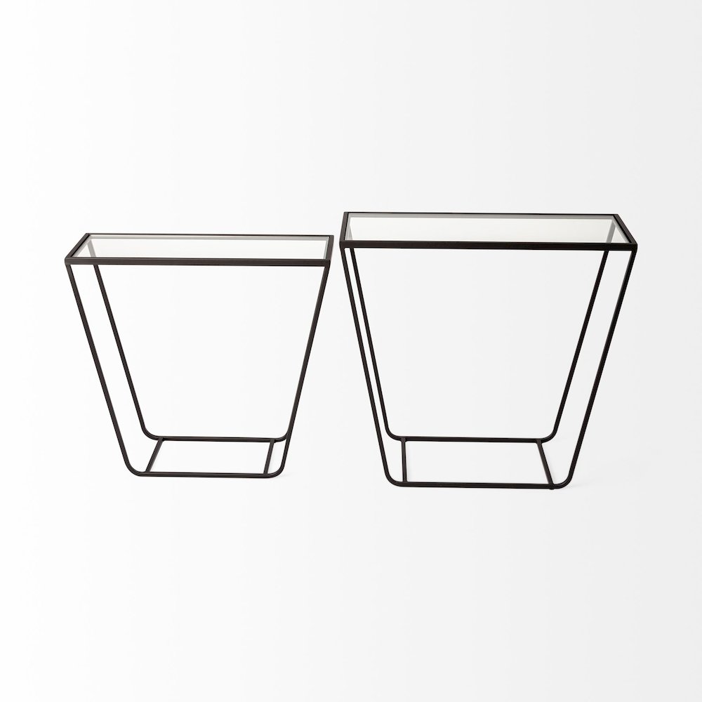 Arya (Set of 2) 24L x 10W Black Rectangular Glass Top Iron Frame Accent Table