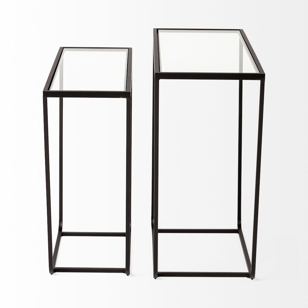 Arya (Set of 2) 24L x 10W Black Rectangular Glass Top Iron Frame Accent Table