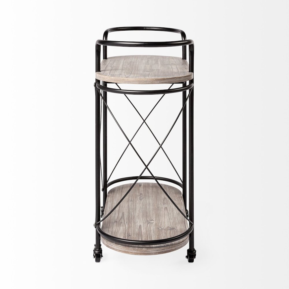 Marlon Black Metal Frame Two Tier Shelves w/Stemware holder Bar Cart