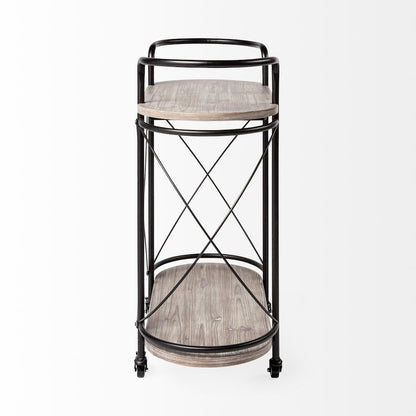 Marlon Black Metal Frame Two Tier Shelves w/Stemware holder Bar Cart