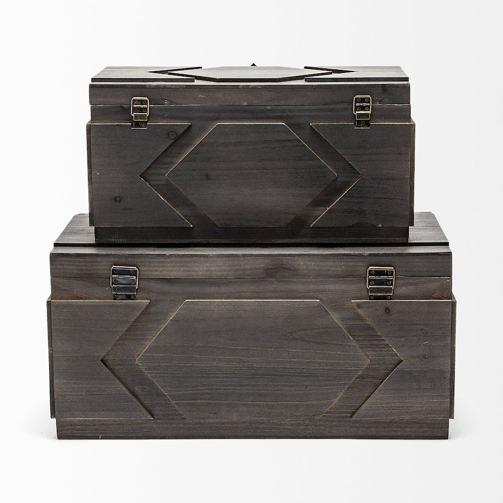 Cassia Set of 2 Brown Wooden Boxes