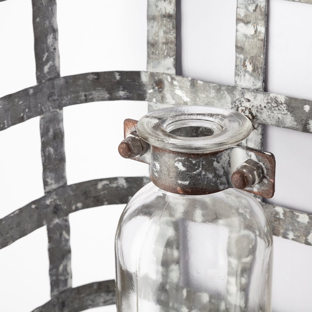 Margaret Wall Mounted Basket w Glass Bottle for Botanicals or Floral