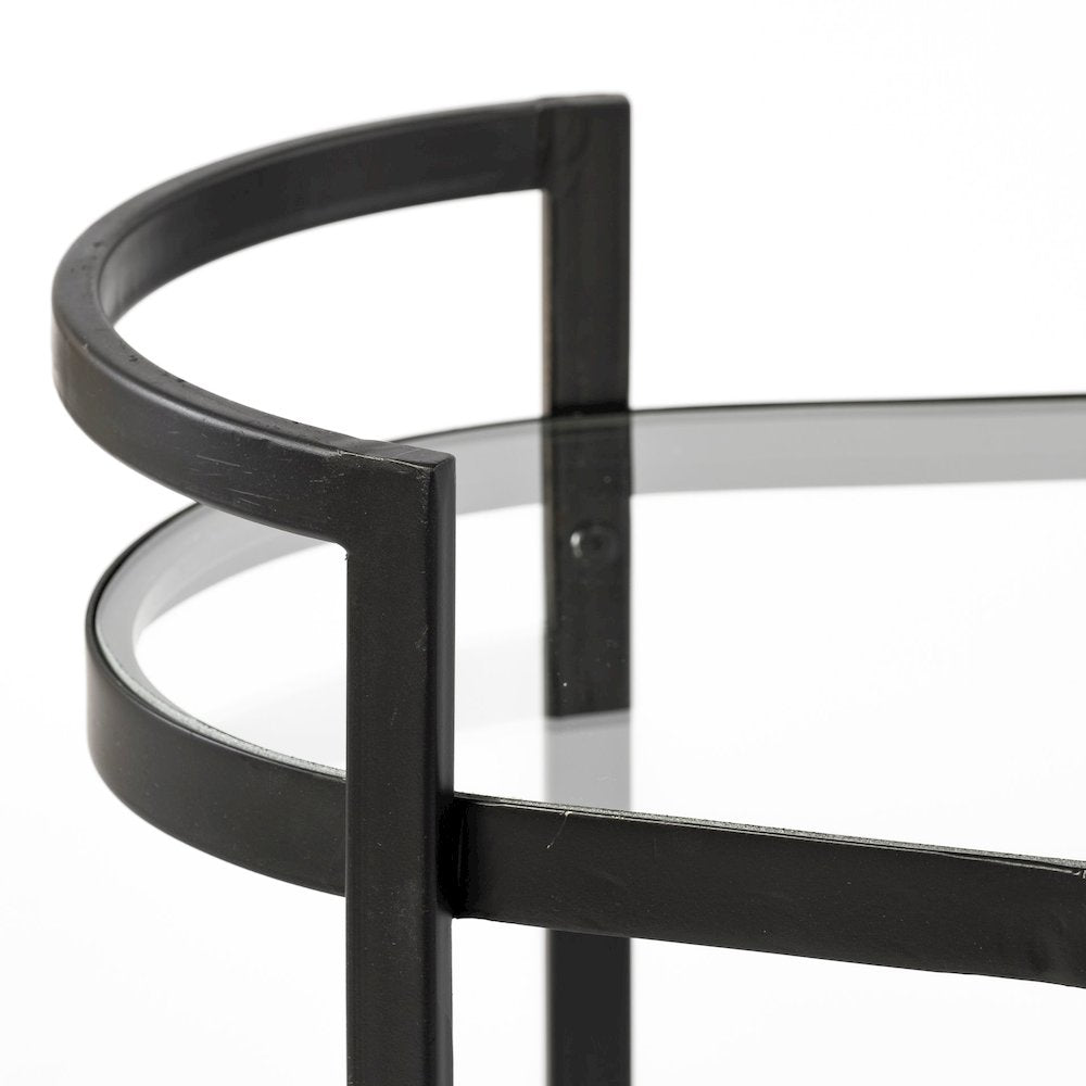Eleonore Black Metal Frame Two-Tier w/Glass Shelves Bar Cart
