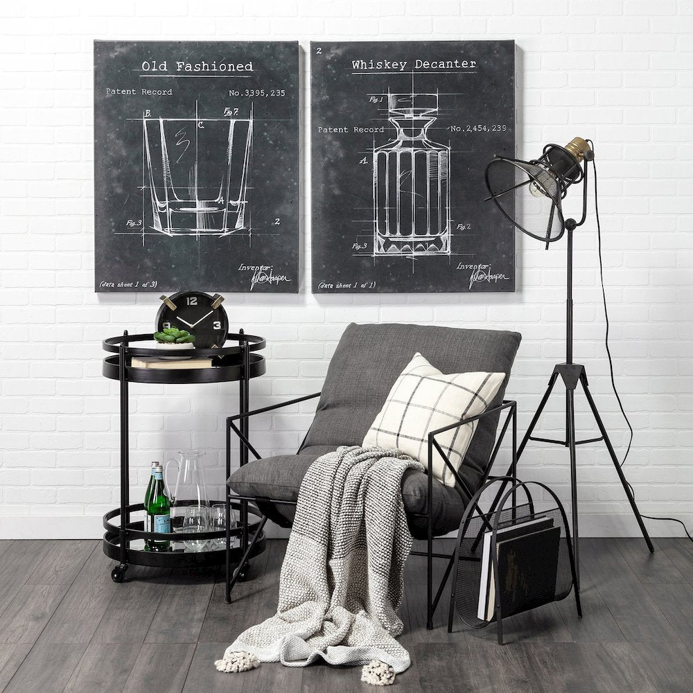 Ada Round Shape Black Metal Frame Two-Tier w/Glass Shelf Bar Cart