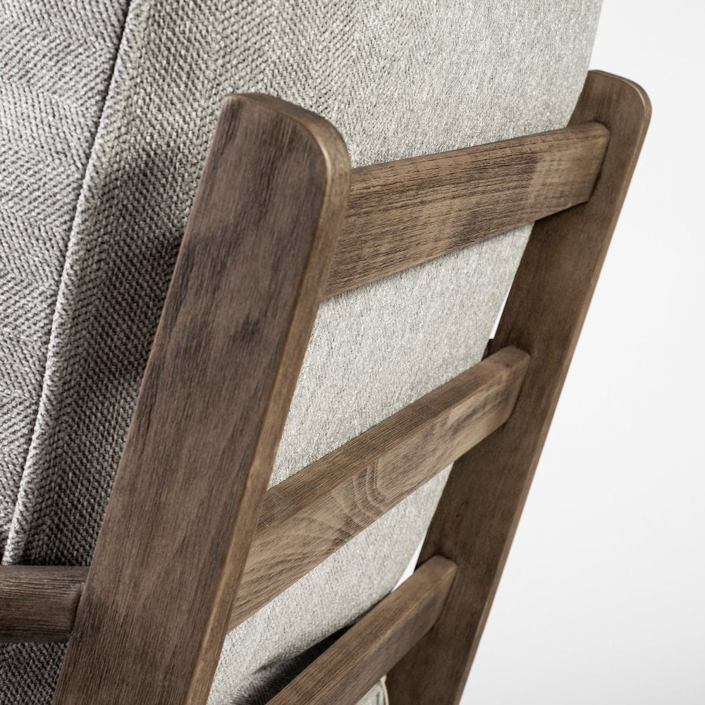 Olympus VI Frost Grey Fabric Wrapped Wooden Frame Accent Chair