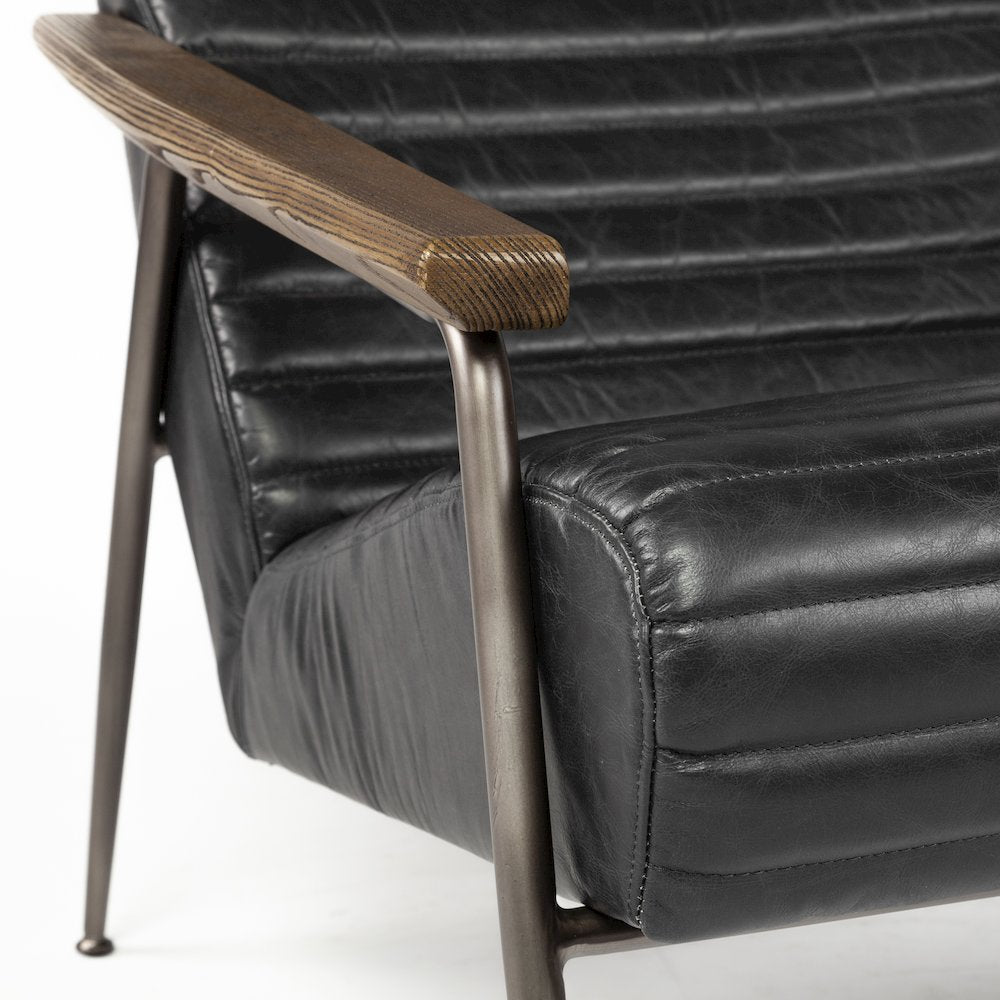 Grosjean Black Leather Wrap Metal Frame Accent Chair