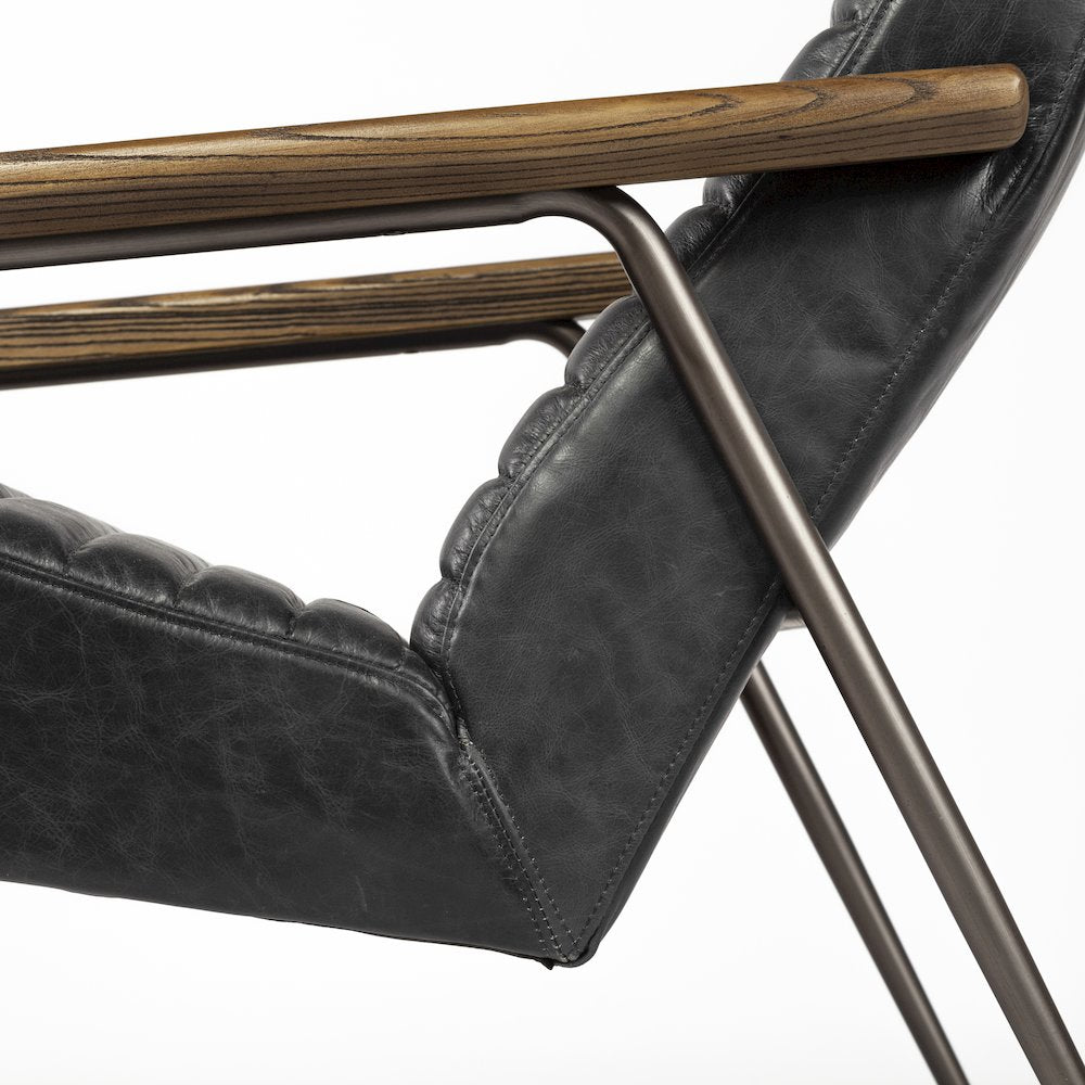 Grosjean Black Leather Wrap Metal Frame Accent Chair