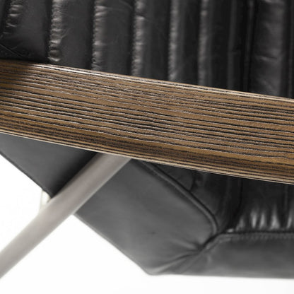 Grosjean Black Leather Wrap Metal Frame Accent Chair