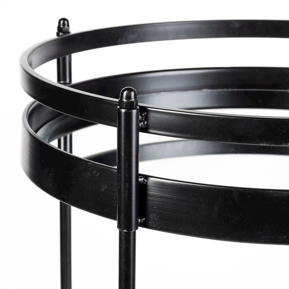 Ada Round Shape Black Metal Frame Two-Tier w/Glass Shelf Bar Cart
