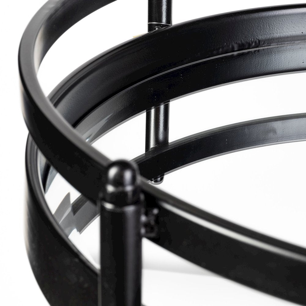 Ada Round Shape Black Metal Frame Two-Tier w/Glass Shelf Bar Cart
