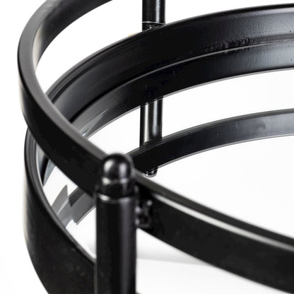 Ada Round Shape Black Metal Frame Two-Tier w/Glass Shelf Bar Cart
