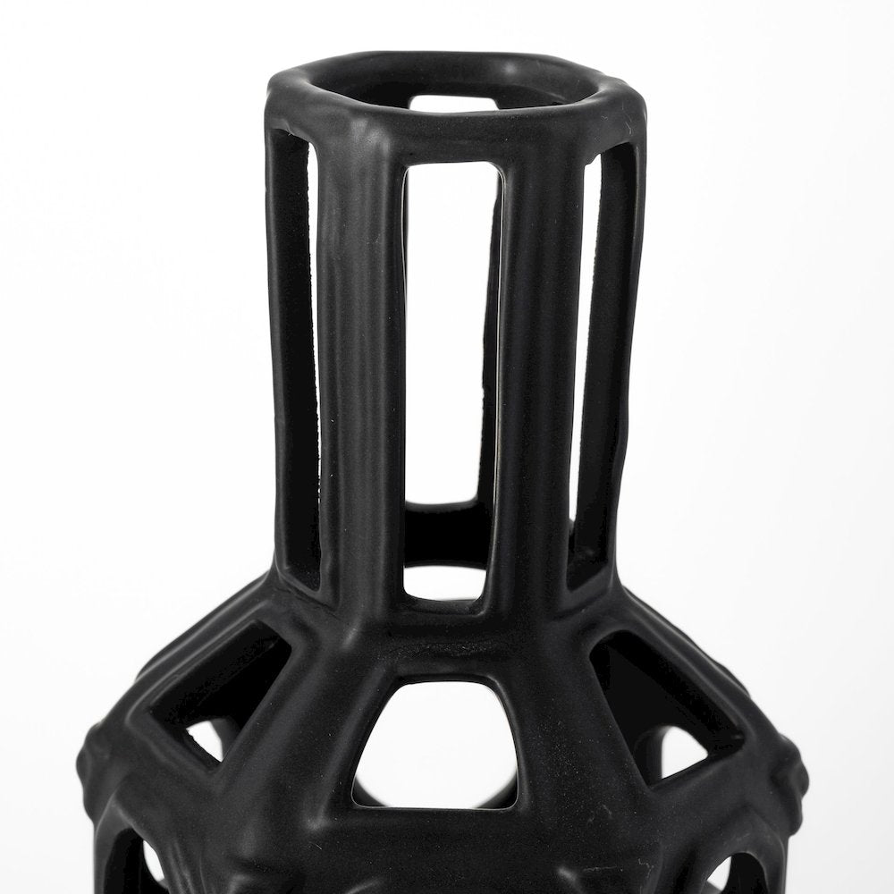 Brunel Large Black Drum-Shaped Ceramic Vase