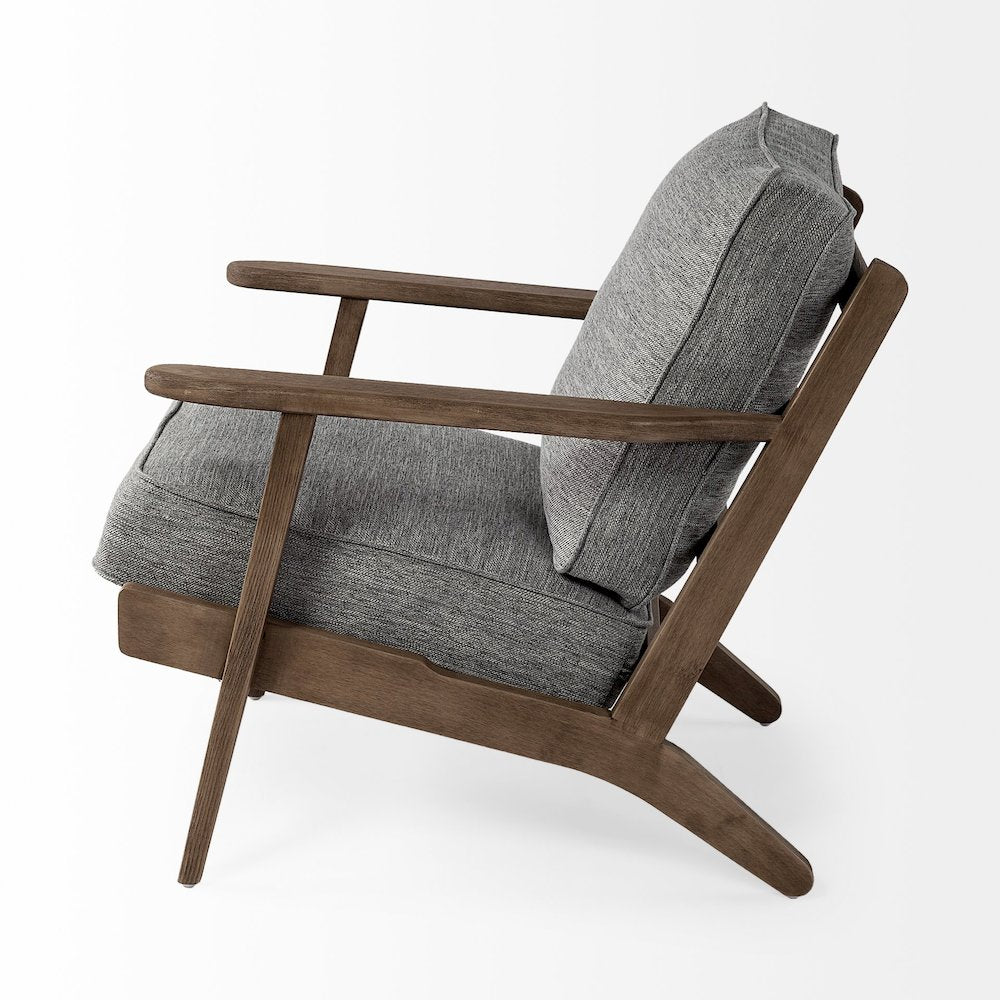 Olympus V Castlerock Grey Fabric Wrapped Brown Wooden Frame Accent Chair