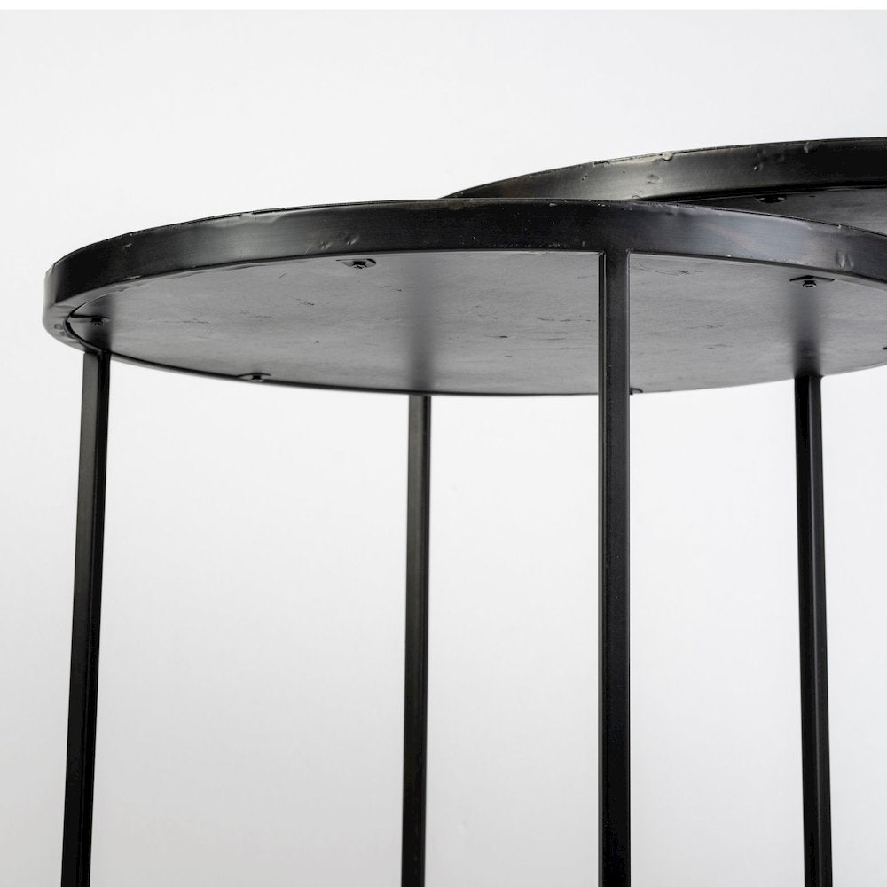 Chakra 19.7" Set of Two Round Dark Wood Top Black Frame Accent Tables