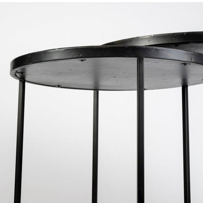 Chakra 19.7" Set of Two Round Dark Wood Top Black Frame Accent Tables