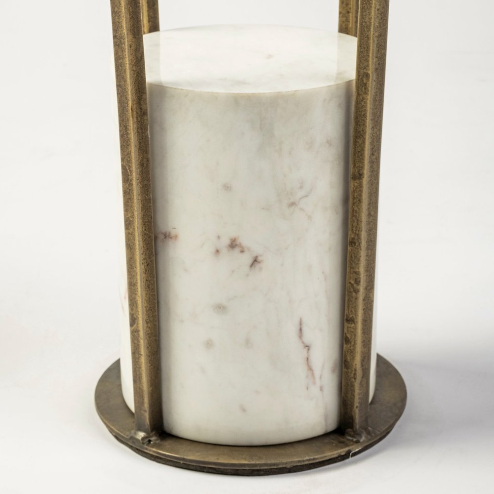 Jacinta II 21" Round Glass Top Metal and Marble Pedestal End/Side Table