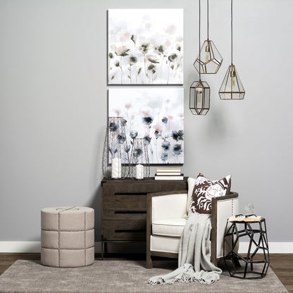 Beacon 20.5"H Cream Fabric w/ Metal Tacks Round Ottoman