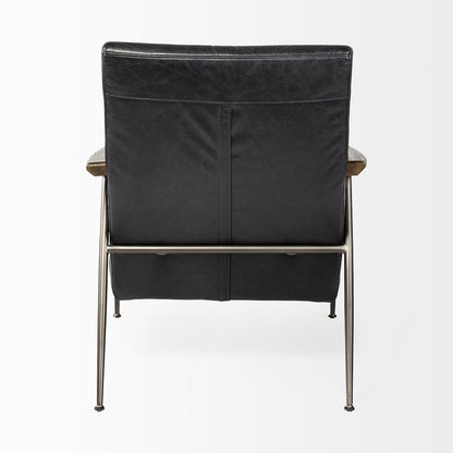 Grosjean Black Leather Wrap Metal Frame Accent Chair