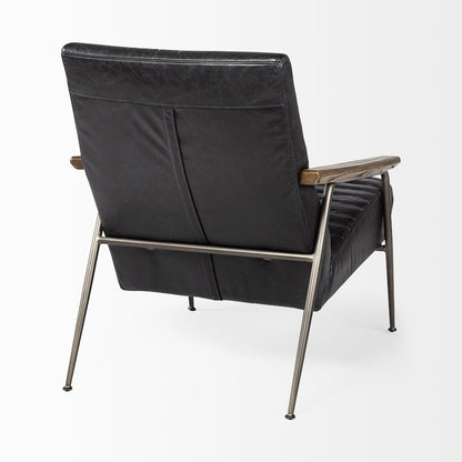 Grosjean Black Leather Wrap Metal Frame Accent Chair