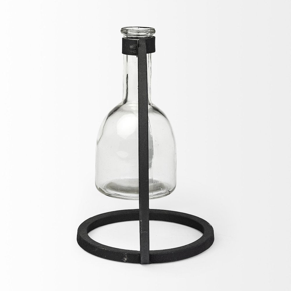 Monica I Short Black Metal Glass Bottle Vase
