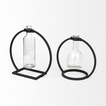 Monica I Short Black Metal Glass Bottle Vase