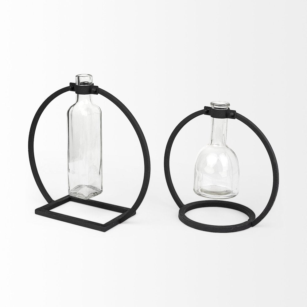Monica II Tall Black Metal Glass Bottle Vase