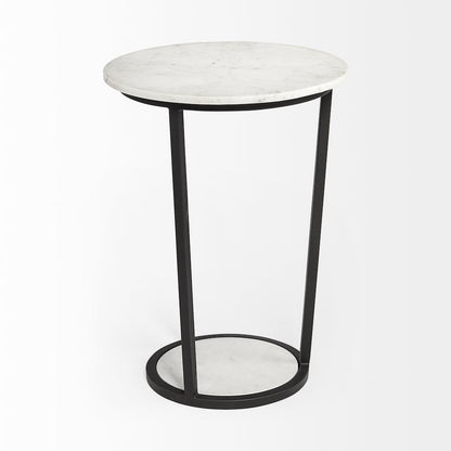 White Round Marble Top W/Black Metal Frame Accent Table