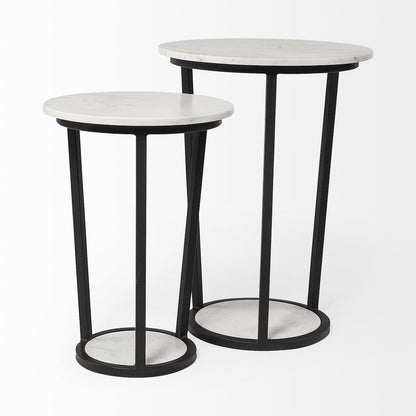 White Round Marble Top W/Black Metal Frame Accent Table