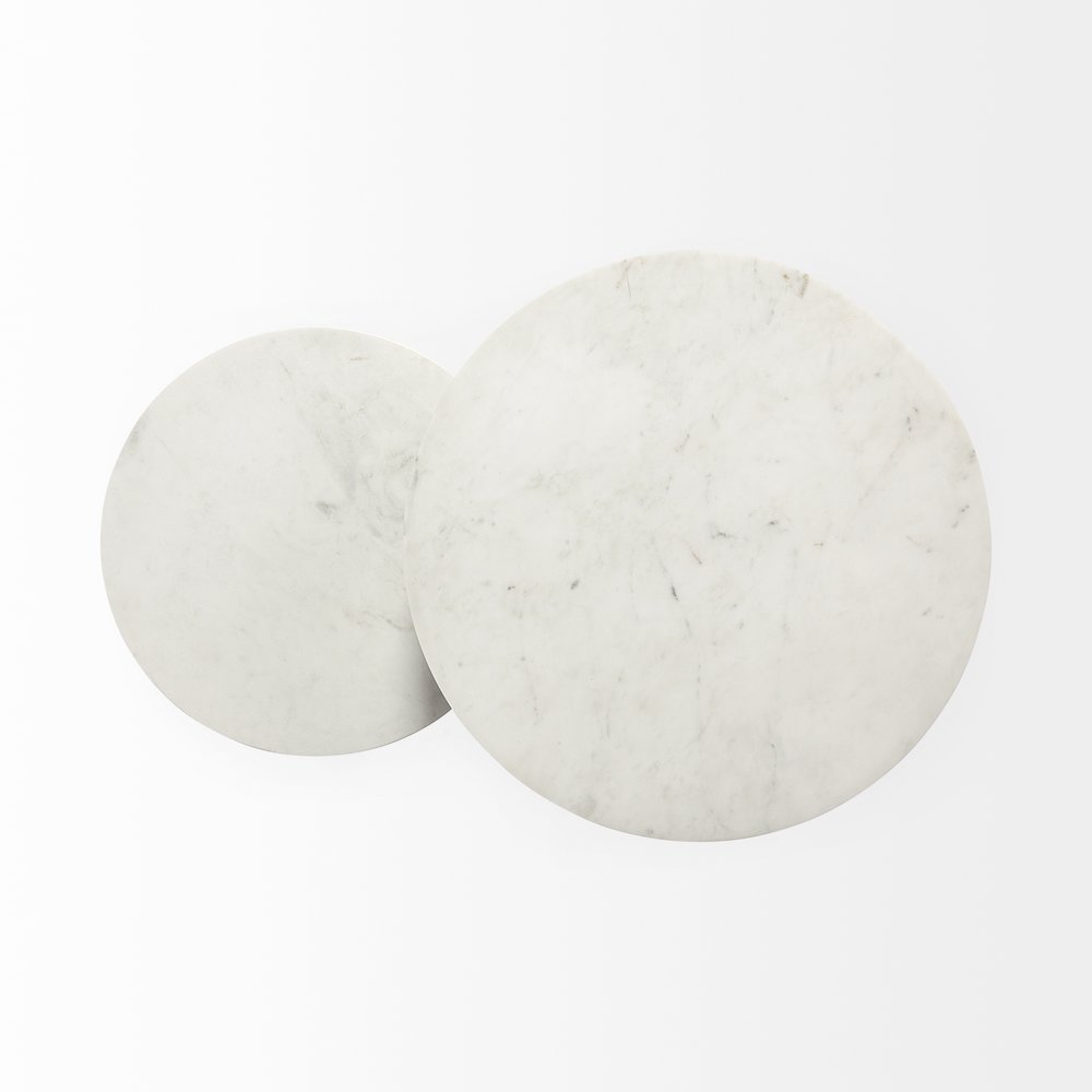 White Round Marble Top W/Black Metal Frame Accent Table