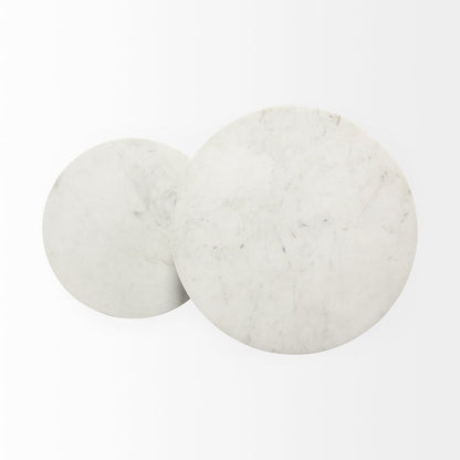 White Round Marble Top W/Black Metal Frame Accent Table