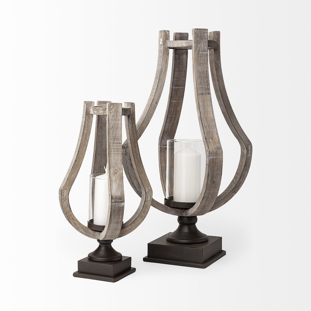 Brillion Small Rustic Wood Metal Table Candle Holder