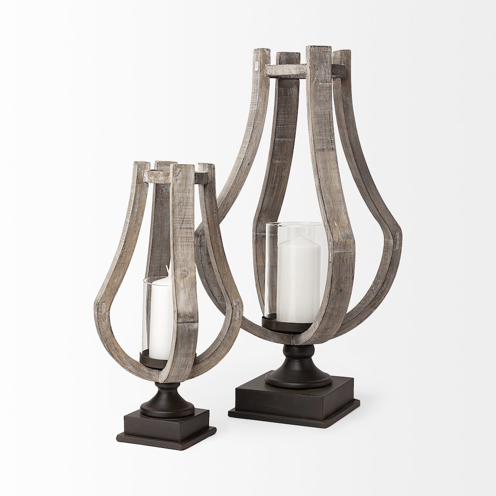 Brillion Large Rustic Wood Metal Table Candle Holder