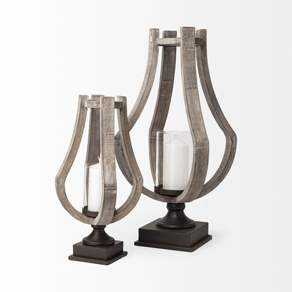 Brillion Large Rustic Wood Metal Table Candle Holder